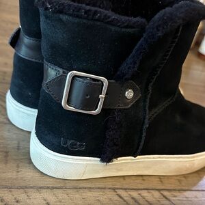 UGG Black Suede Boots with Silver Buckle